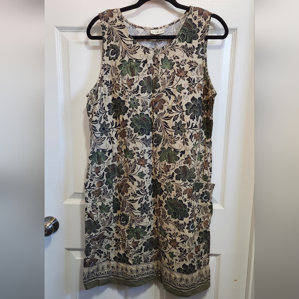 White Stag women's beige floral tank dress with pockets